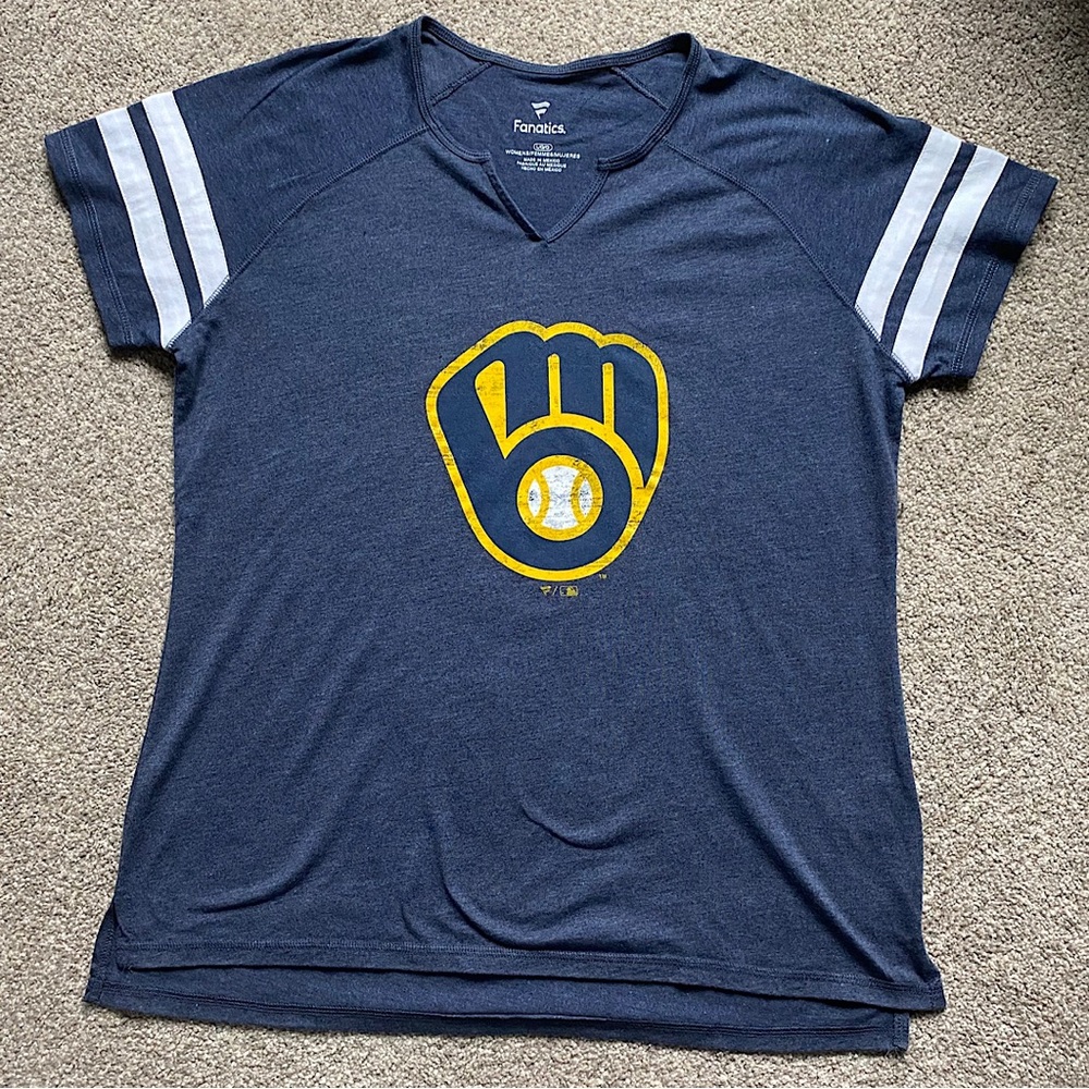 🎉Fanatics BREWERS ⚾️ T-Shirt, Women’s Size LG, Blue/Yellow